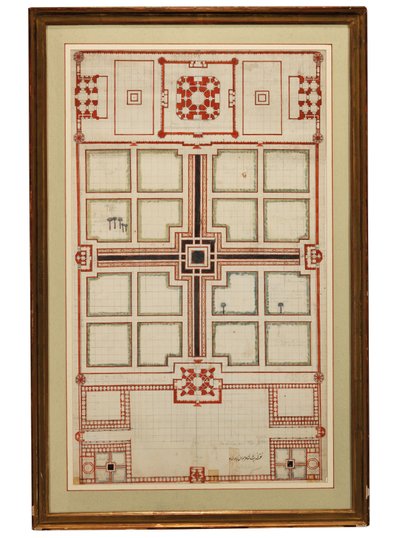 Early schematic plan of the gardens of the Taj Mahal, Agra, North India, c.1805 by Indian School