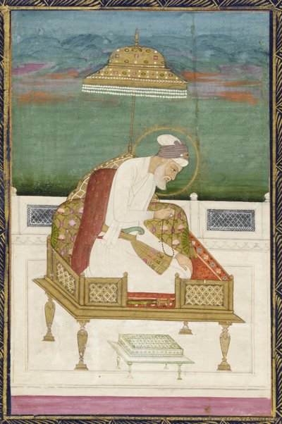 Emperor Aurangzeb; reverse: calligraphic panel, detached album folio with painting, 1619 by Indian School