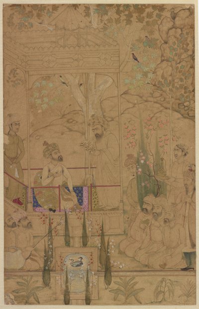 Emperor Babur with Attendants in a Garden, c.1590 by Indian School