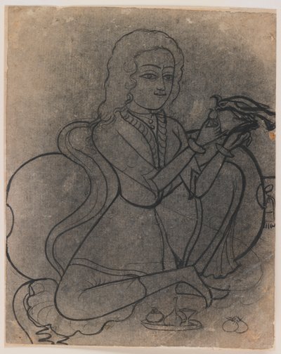 European girl feeding a parrot, c.1780 by Indian School