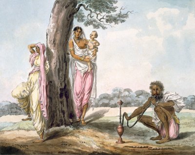 Family: Man Smoking a Hookah and Girl Doing Yoga by Indian School