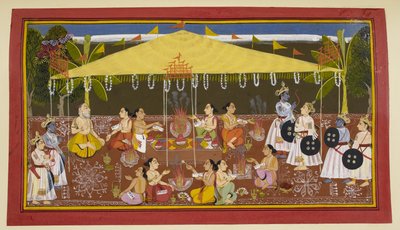 Figures Under a Yellow Canopy by Indian School
