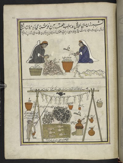 Fishmongers, Women Gutting Fish; Man Drying Fish, 86 Drawings Bound into a Volume Depicting Trades and Occupations in Kashmir by Indian School