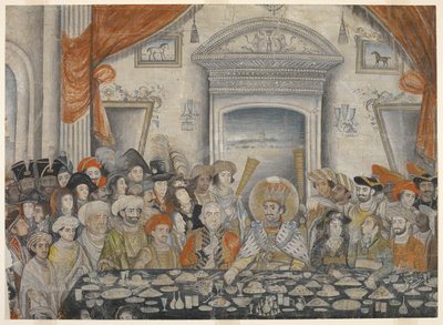 Ghazi-al-din Haidar Entertaining Lord and Lady Moira to a Banquet in His Palace, c.1820-22 by Indian School