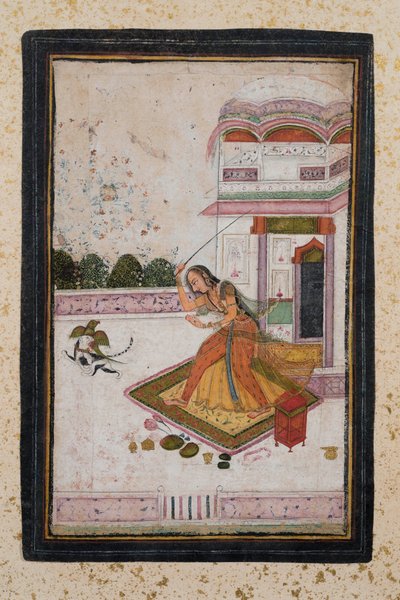 Girl chasing a cat by Indian School