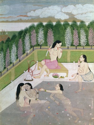 Girls Bathing, Pahari Style, Kangra School, Himachel Pradesh, 18th Century by Indian School