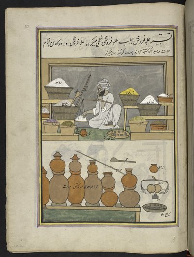 Grain-Merchant, 86 Drawings Bound into a Volume Depicting Trades and Occupations in Kashmir by Indian School
