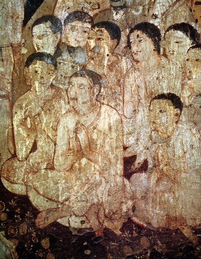 Group of disciples mourning the death of Buddha, from the interior of Cave 17 by Indian School