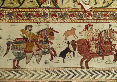 Hunting scene, Laxminarayan temple, Orchha, Madhya Pradesh, India by Indian School