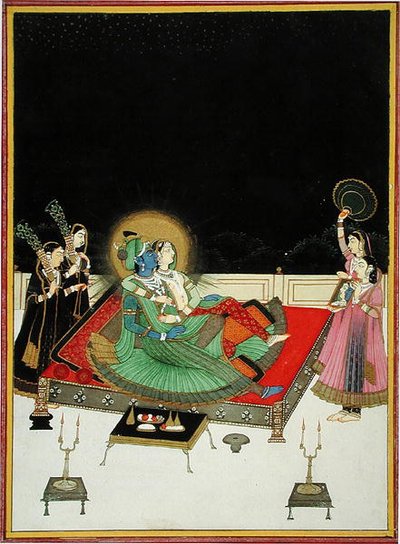 Radha and Krishna admire themselves in the mirror, c.1800 by Indian School