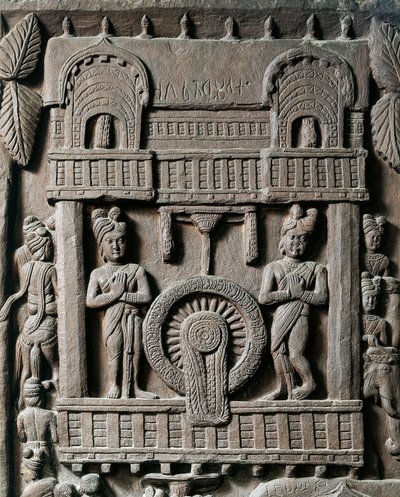 Indian art, Hinduism: low relief representing the last visit of King Prasenjit II to Gautama Buddha. 2nd century BC. Kolkata, Indian Museum by Indian School