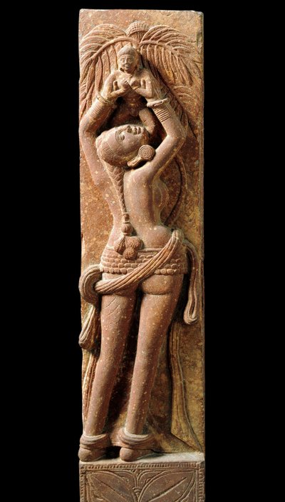 Indian art: relief stockings representing a mother and her child. Period Kouchane 1st century - New Delhi, national museum by Indian School