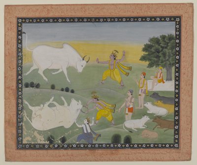 Krishna Defeating the Bull Demon by Indian School