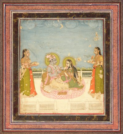 Krishna and Radha Seated on a Terrace by Indian School