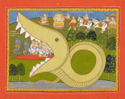 Krishna and the cowherds enter Agasura