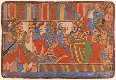 Krishna counsels the Pandava leaders by Indian School