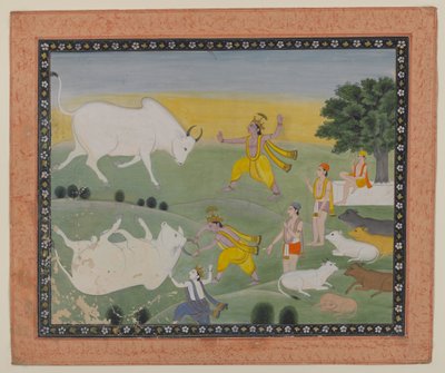 Krishna Defeating the Bull Demon by Indian School