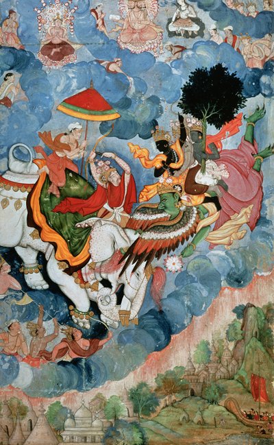 Krishnas combat with Indra by Indian School