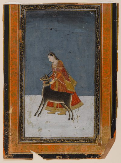 Lady with a black buck, c.1750 by Indian School
