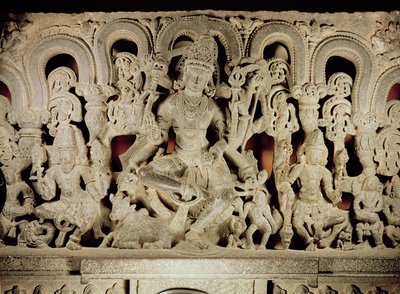 Lintel featuring Hindu trinity, from Waranal, Andhra Pradesh, Kakatiya dynasty by Indian School