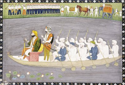 Maharaja Gulab Singh on Lake Wular in Kashmir by Indian School
