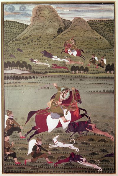 Maharana Jawan Singh of Mewar Hunting Wild Boar, Udaipur by Indian School