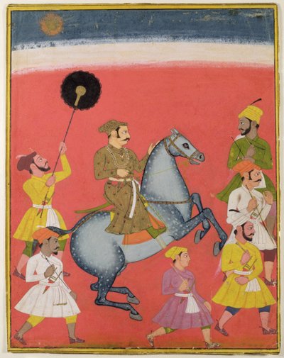 Maharana Raj Singh I of Mewar (reg. 1652-80) Riding, Udaipur (Mewar) Rajasthan, c.1670 by Indian School