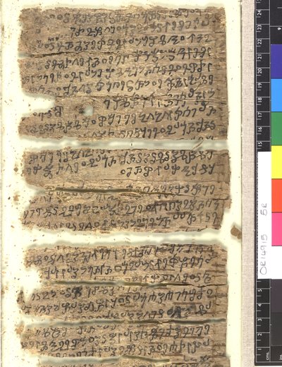 Fragments of birch bark manuscript in Kharoshthi by Indian School