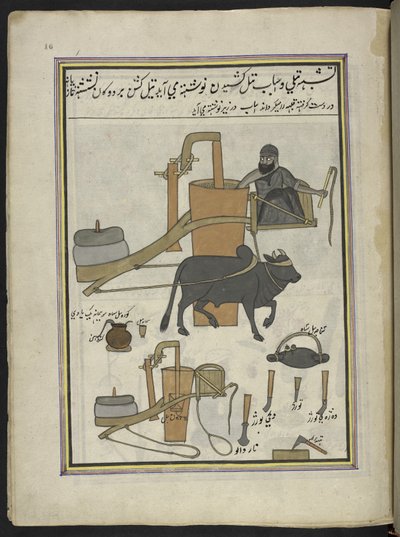 Oil-presser, 86 drawings bound into a volume depicting trades and occupations in Kashmir, Craftsmen are shown at work with their implements and equipment, by a Kashmir artist, probably at Srinagar, c.1850-60 by Indian School