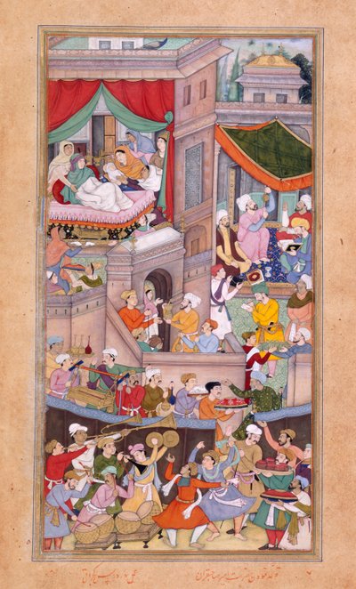 Astrologers Casting Horoscopes during the Celebrations for the Birth of Timur (1336) by Surdas Gujarati by Indian School