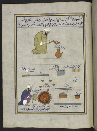 Pot-enamellers, 86 drawings bound into a volume depicting trades and occupations in Kashmir, Craftsmen are shown at work with their implements and equipment, By a Kashmir artist, probably at Srinagar, c.1850-60 by Indian School