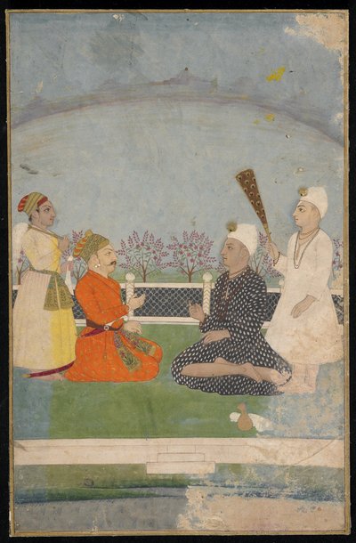 Prince visiting a holy man, detached album folio with painting by Indian School