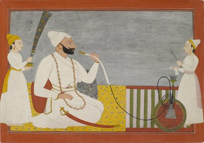 Raja Ajmat Dev of Mankot Smoking a Hookah by Indian School