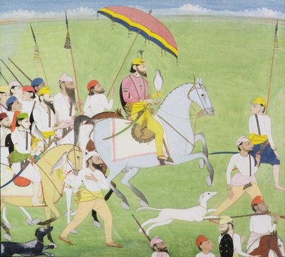 Rajah Dhian Singh hunting with companions by Indian School