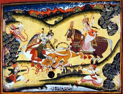 Rajput Princesses Killing a Lion, Bundi School, c.1810-20 by Indian School