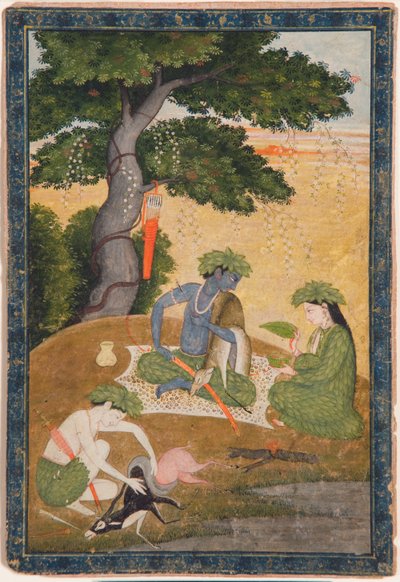 Rama, with Sita and Lakshmana in the Forest, from the Ramayana by Indian School