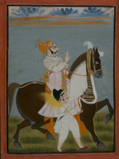 Rawat Bhim Singh of Salumbar Riding Nur by Indian School