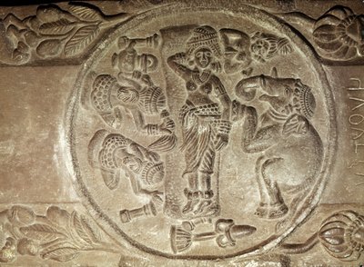 Relief depicting the dream of Maya, from a Buddhist stupa from Bharhut, Madhya Pradesh, Late Mauryan Period, Sunga Dynasty by Indian School