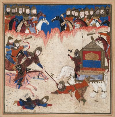 Rustam lassos the Khaqan of China and pulls him from his elephant by Indian School