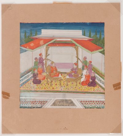 Seated figures and attendants before a fountain by Indian School
