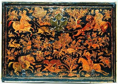 Side of a Writing Cabinet Depicting Noblemen Hunting by Indian School