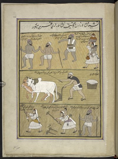 Sowing paddy; ploughing; breaking clods by Indian School