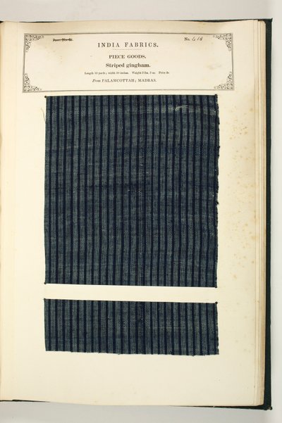 Striped Gingham, Palamcottah, Madras, Piece Goods, from The Collection of the Textile Manufacturers of India, by John Forbes Watson, published in 1866 by Indian School