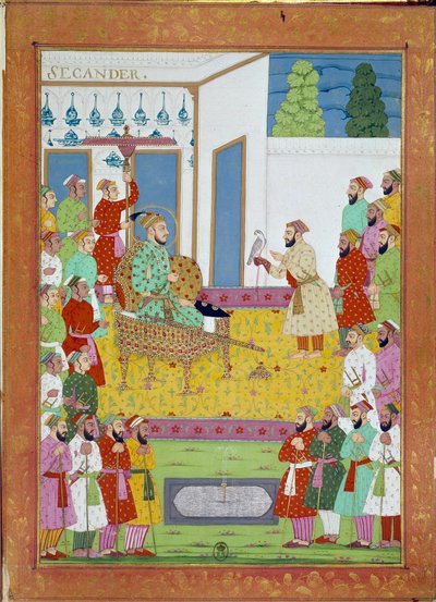 Sultan Iskander with the Court of Shah Alem. Miniature from a travel story by Niccolo Manucci, Venetian explorer. India by Indian School