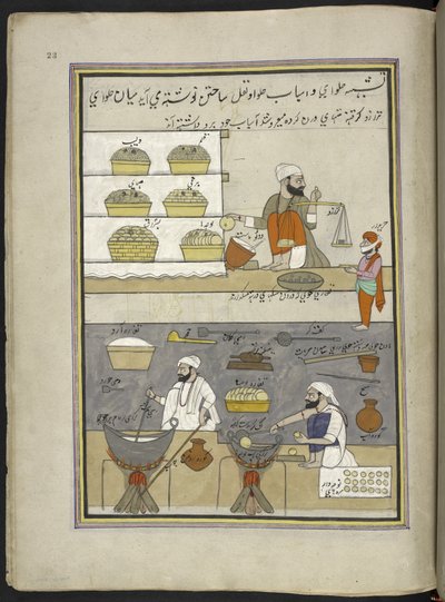 Sweetmeat-makers, 86 drawings bound into a volume depicting trades and occupations in Kashmir, Craftsmen are shown at work with their implements and equipment, By a Kashmir artist, probably at Srinagar by Indian School