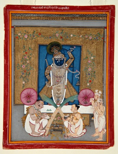 The Adoration of Krishna as Shrinath ji by Indian School
