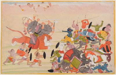 The Devi defeats Mahishasura, folio from a dispersed Devi Mahatmya series, c.1770-80 by Indian School