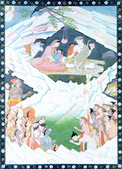 The Holy Family of Shiva and Parvati on Mount Kailash by Indian School