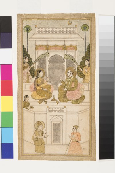 The Sultan of Golconda, Quli Qutb Shah, Seated with His Consort by Indian School