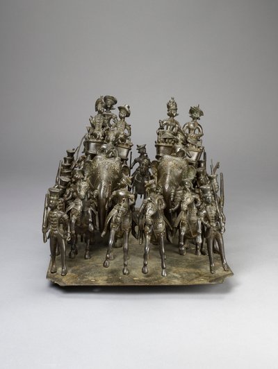 The cavalcade of the King of Oudh riding with the British Resident on elephants, c.1820 by Indian School